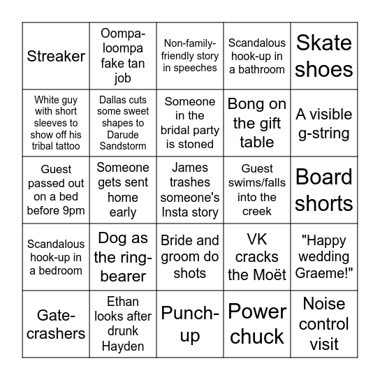 Bogan Wedding Bingo Card