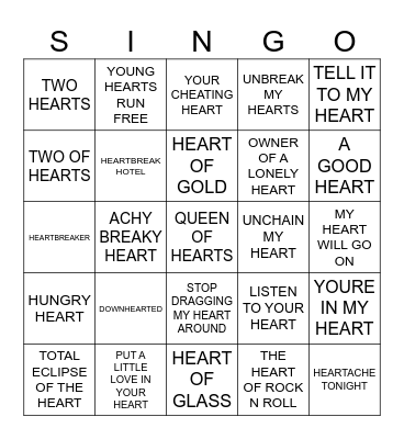 624 HEART TO HEART Bingo Card