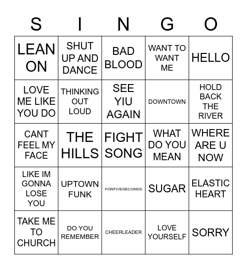 626 ARIA CHARTS 2015 Bingo Card