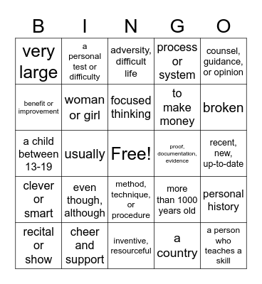 RE Book 1, THINKO, Units 1-2-3 Bingo Card