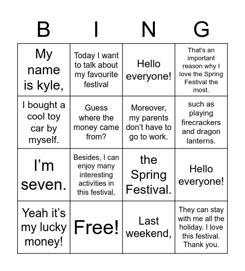 KYLE Bingo Card