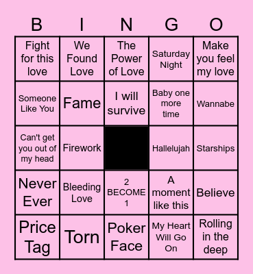 Biggest selling singles by female artists Bingo Card