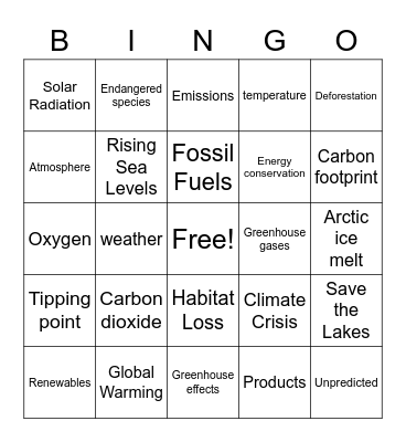 Climate Change Bingo Card