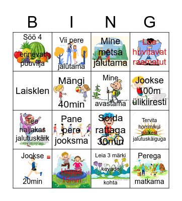 Minu tervise heaks! Bingo Card