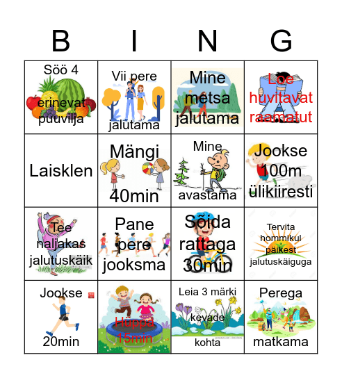 Minu tervise heaks! Bingo Card