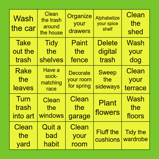 Spring Cleanup Bingo Card
