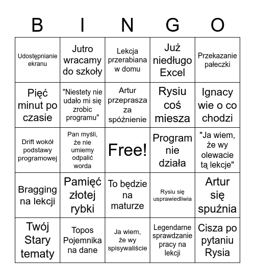 Bingo Lekcja Informatyki Bingo Card