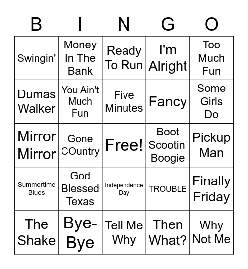 90's Country Cover All Elks Bingo Card