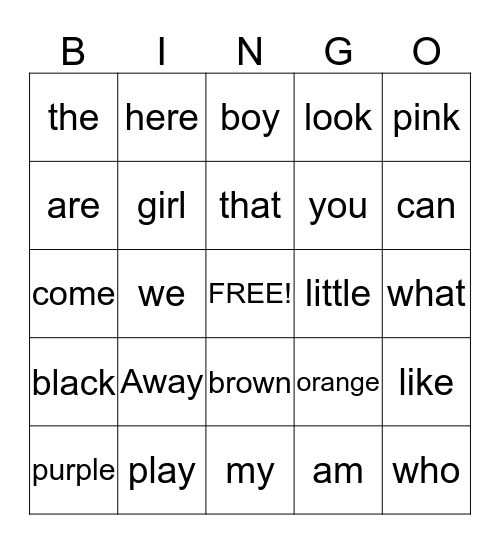 Graysons SIght Word Bingo Card