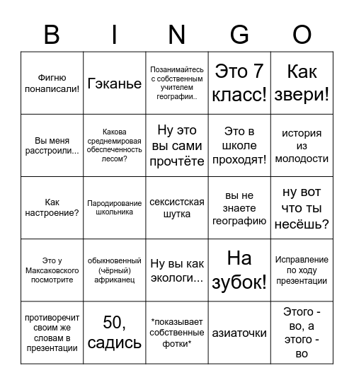 Горбанёв Bingo Card
