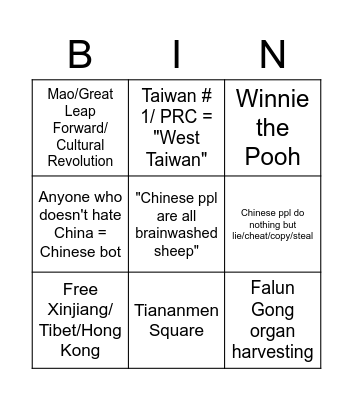 Reddit tries to discuss China Bingo Card