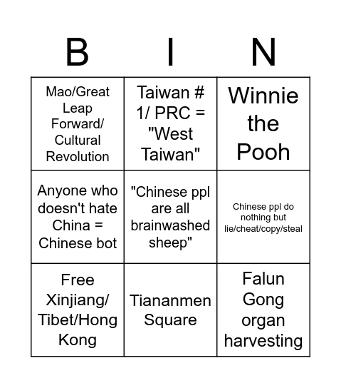 Reddit tries to discuss China Bingo Card