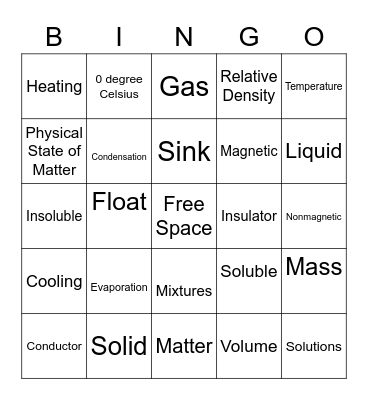 Unit 2 Science Bingo Card
