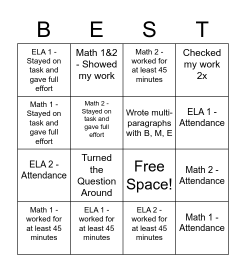 TEST IT OUT! Bingo Card