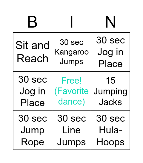 Fitness Bingo Card