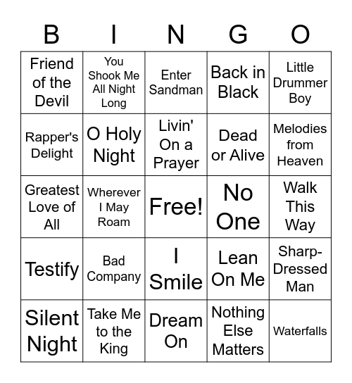 Music Bingo Card