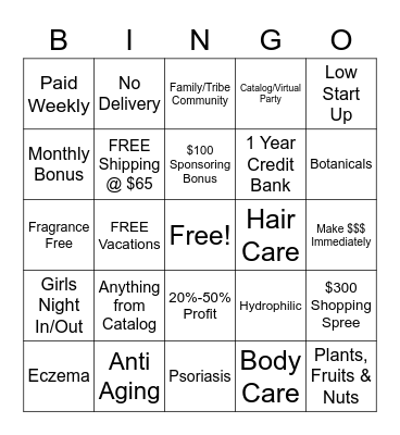 L'BRI Pure & Natural Bingo Card
