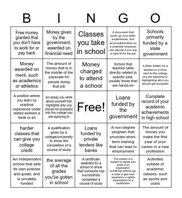 Prepare for Success & Life After High School Bingo Card
