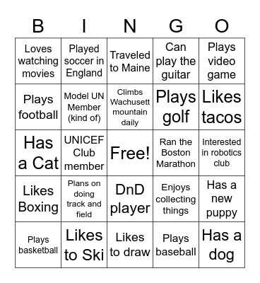 Freshmen Class 2024 Bingo Card