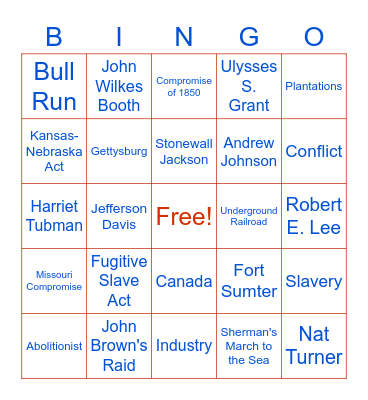 Civil War Bingo Card