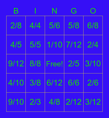 Fraction Bingo Review Bingo Card