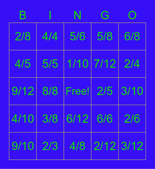 Fraction Bingo Review Bingo Card