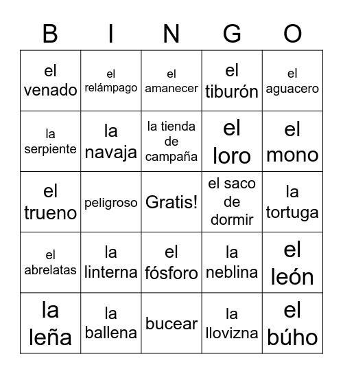Unidad 5 Definiciones Bingo Card
