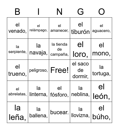 Unidad 5 Definiciones Bingo Card