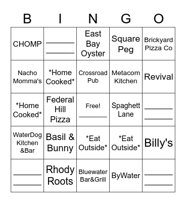 Lunch/Dinner Bingo Card