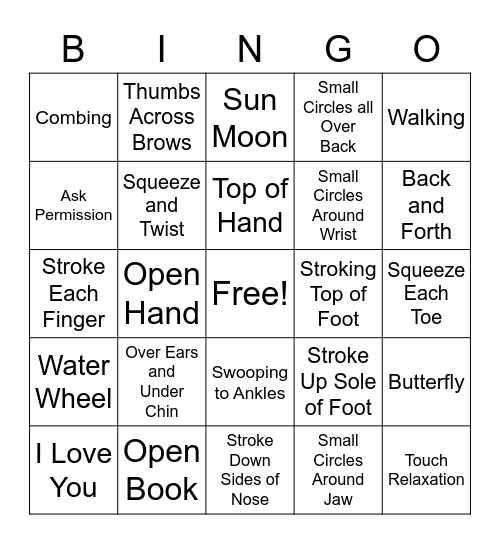 Infant Massage Bingo Card