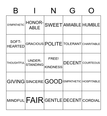 RANDOM ACTS OF KINDNESS Bingo Card