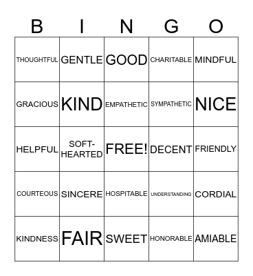 RANDOM ACTS OF KINDNESS Bingo Card