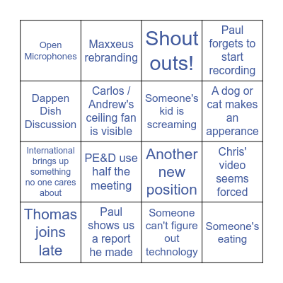 Town Hall Bingo Card