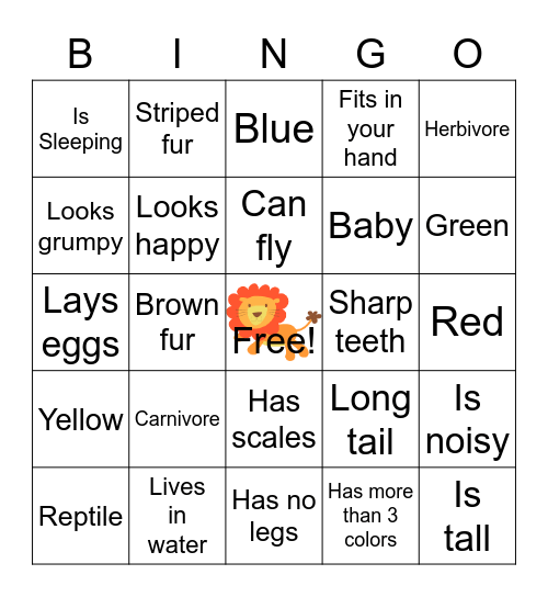 San Diego Zoo Bingo Card