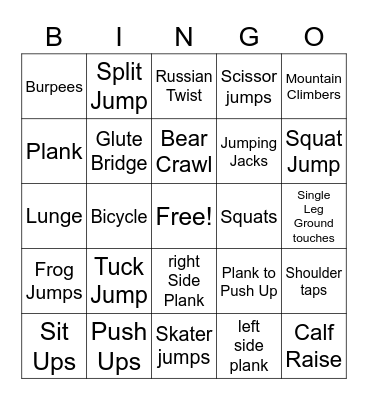 PE Bingo Card