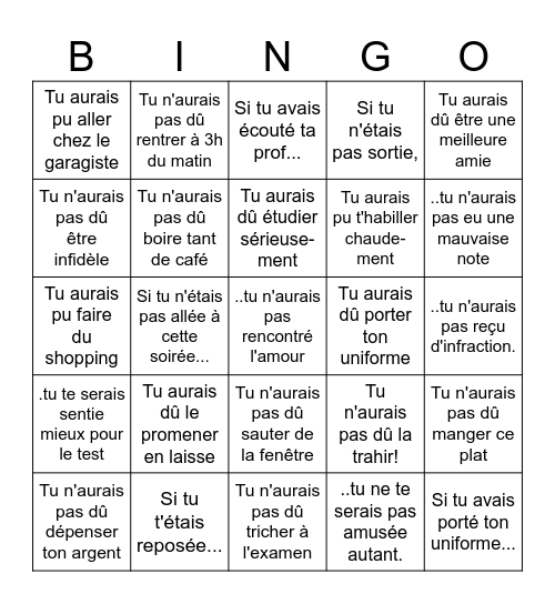 Add Le conditionnel antérieur Bingo Card