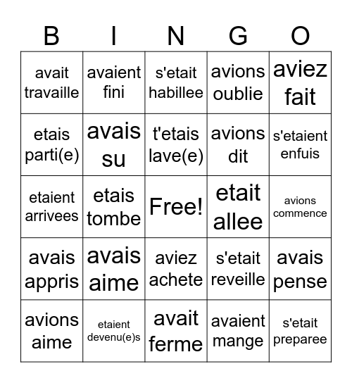 Add Le plus-que parfait Bingo Card