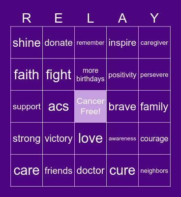 Virtual Relay for Life 2021 Bingo Card