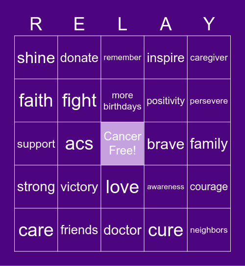 Virtual Relay for Life 2021 Bingo Card
