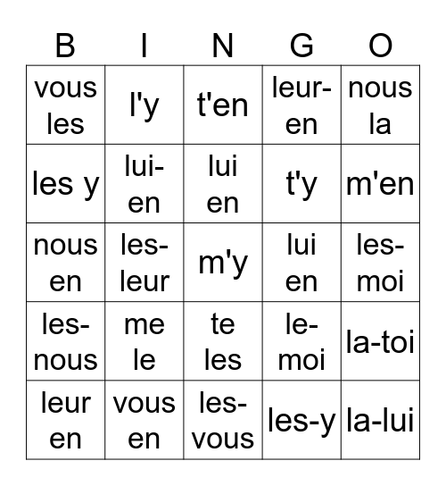 Add L'ordre de pronoms objets Bingo Card