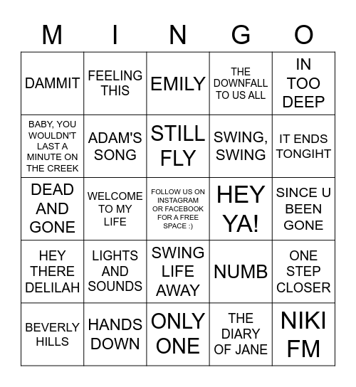 MINGO AT THE CHAMBER R2 Bingo Card