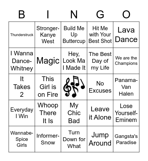 Songs that Pump You Up! Bingo Card