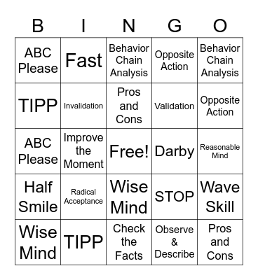 DBT Bingo Card
