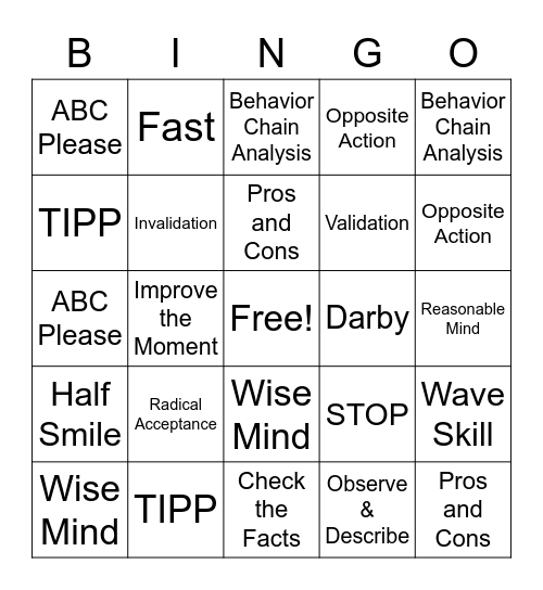 DBT Bingo Card