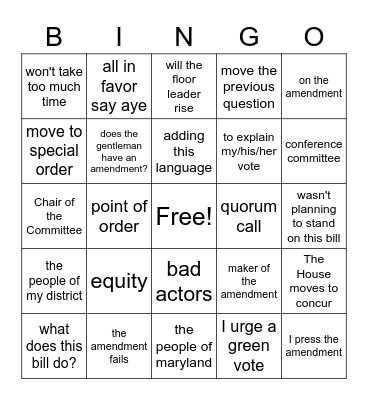 Floor Session Bingo Card