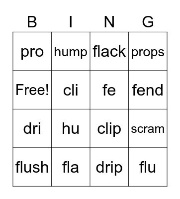 Mixed Bingo: Blends, Open Syllables Bingo Card