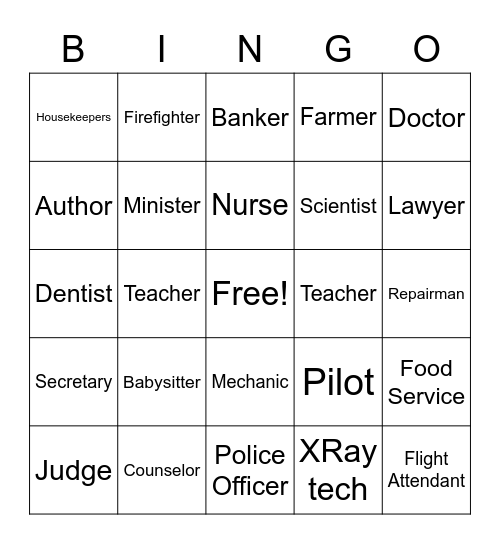 Careers Bingo Card