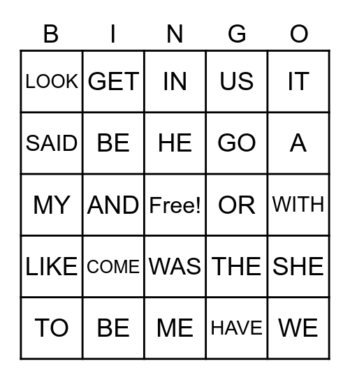 SIGHT WORDS Bingo Card