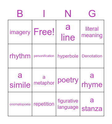 Poetry: Figurative Language Bingo Card