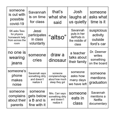 Alka Seltzer Bingo Card